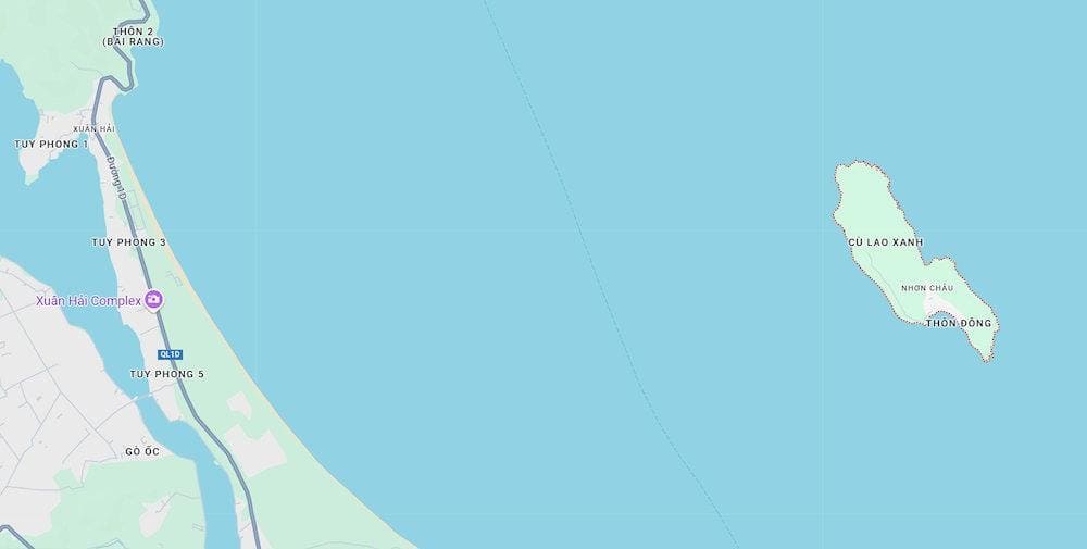 Cù Lao Xanh cách bờ biển thành phố Quy Nhơn khoảng 13 hải lý (Nguồn: Google Map)